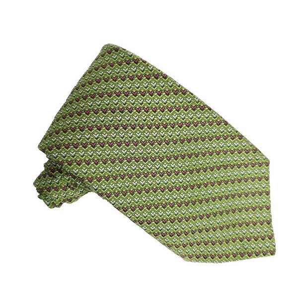 Vintage Superba Tie Green Mauve Pink Woven Textured Geometric Stripe Necktie - Picture 1 of 5